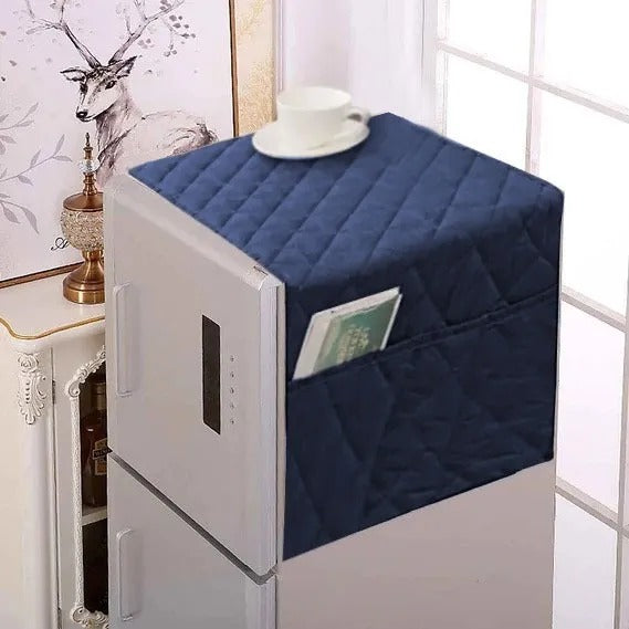 Ultrasonic Quilted Fridge Cover with Side Pockets-Navy Blue color