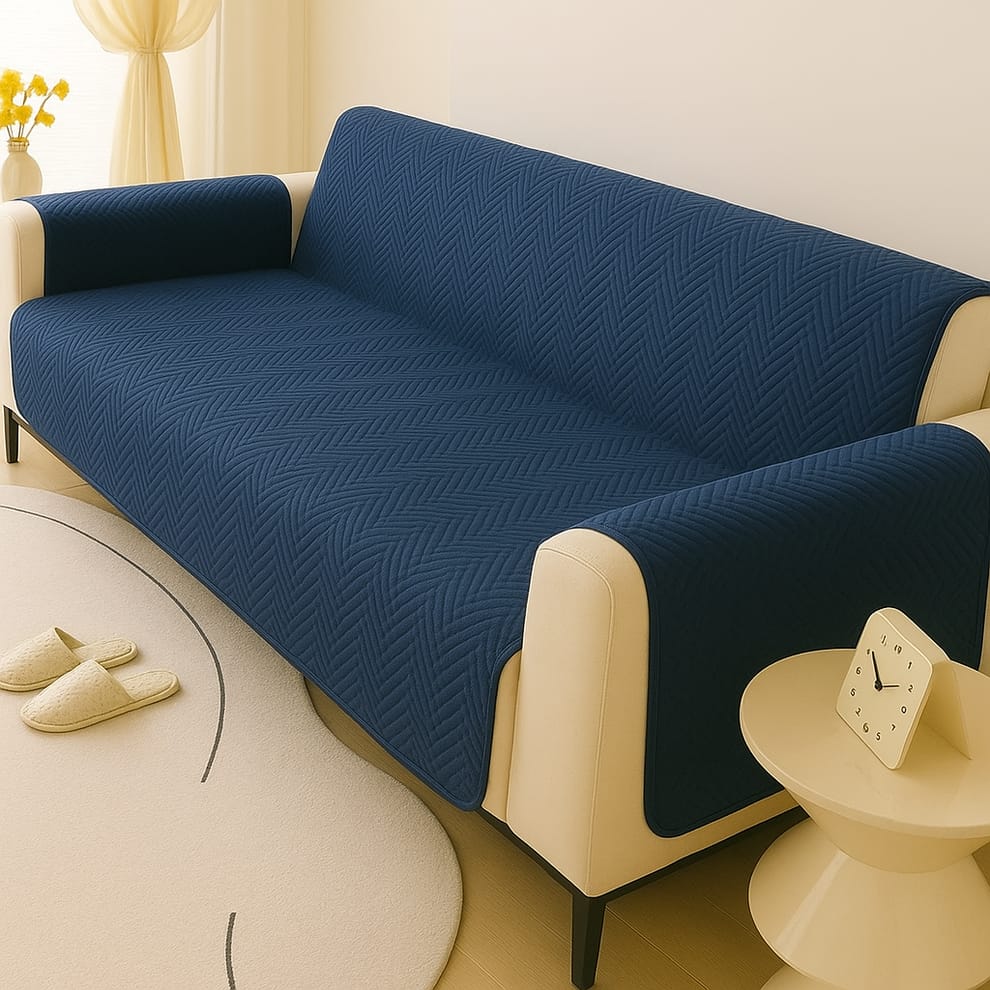 Wavey Style Quilted Sofa Covers-Blue