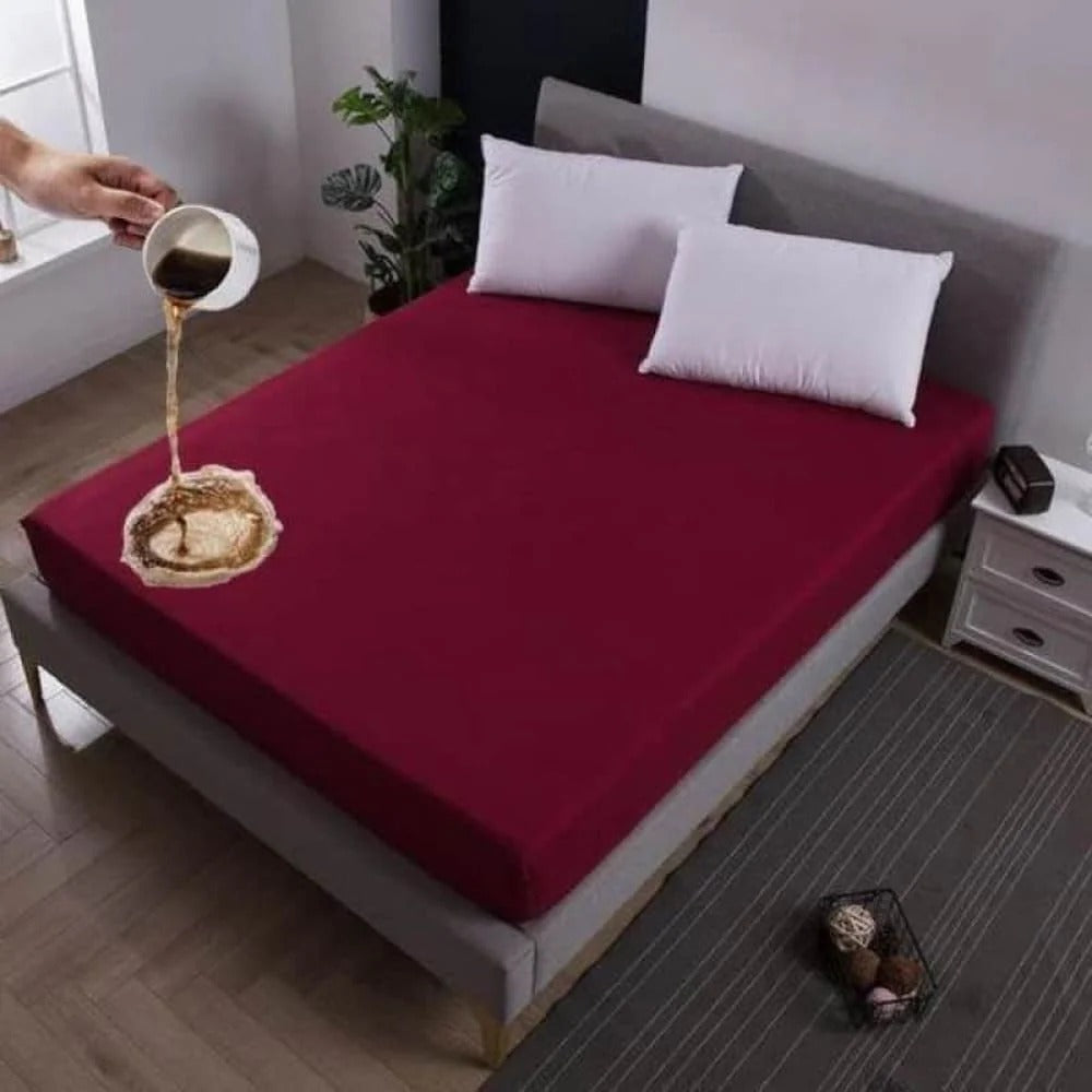 Premium Waterproof Mattress Cover – Terry Cotton Soft, Breathable & Spill-Proof | HOORAB COLLECTION| Maroon