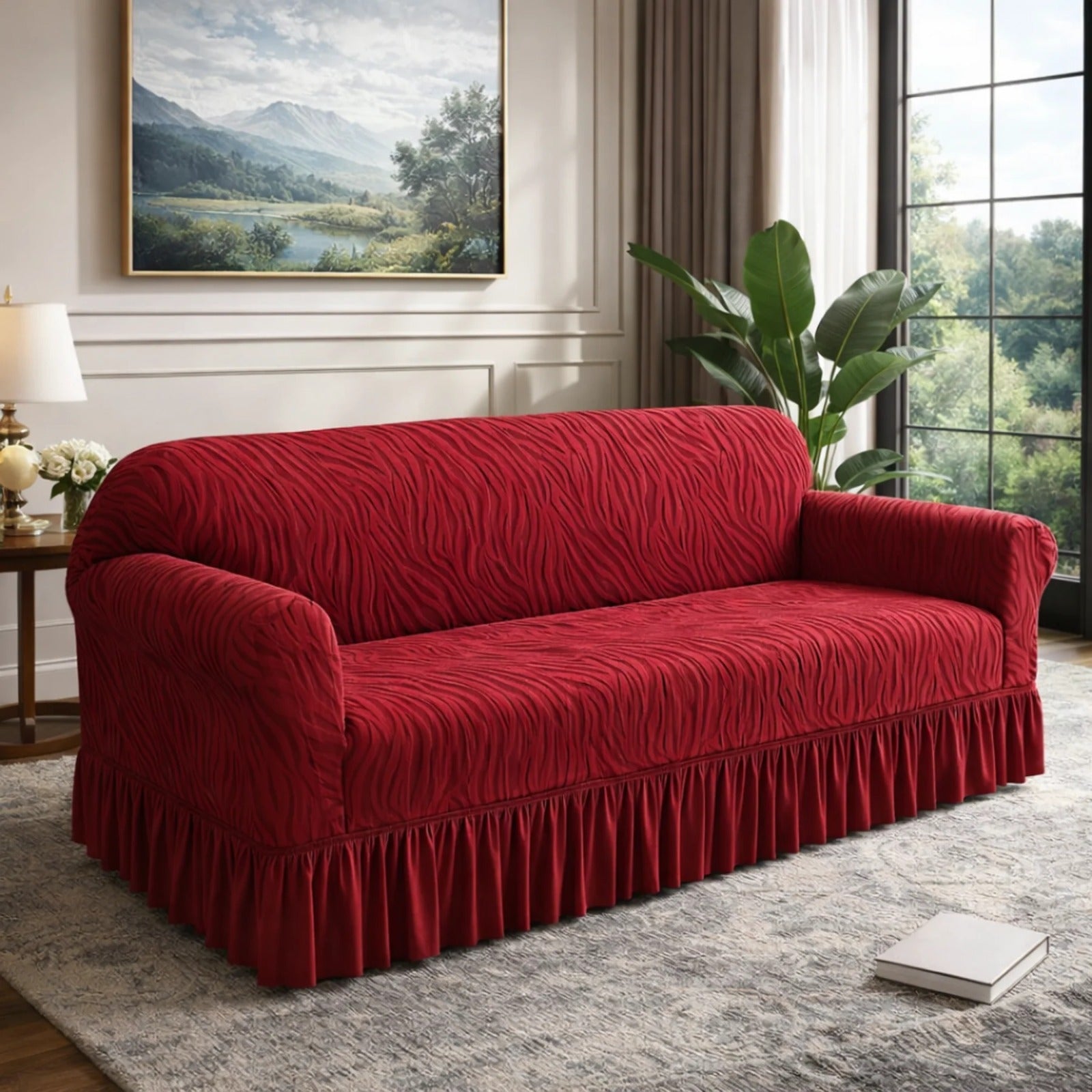 Zebra Velvet Sofa Covers- Maroon