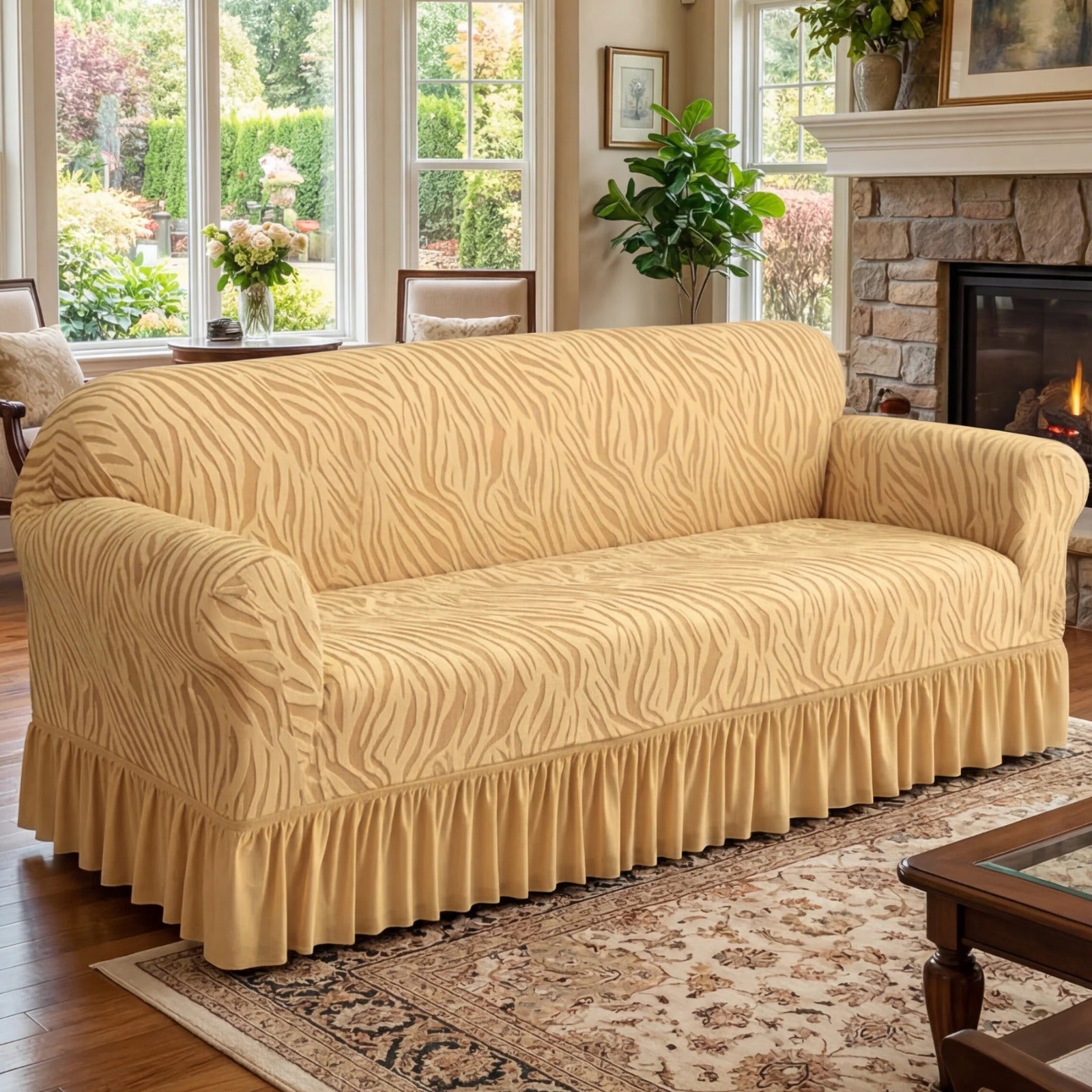 Zebra Velvet Sofa Covers - Golden