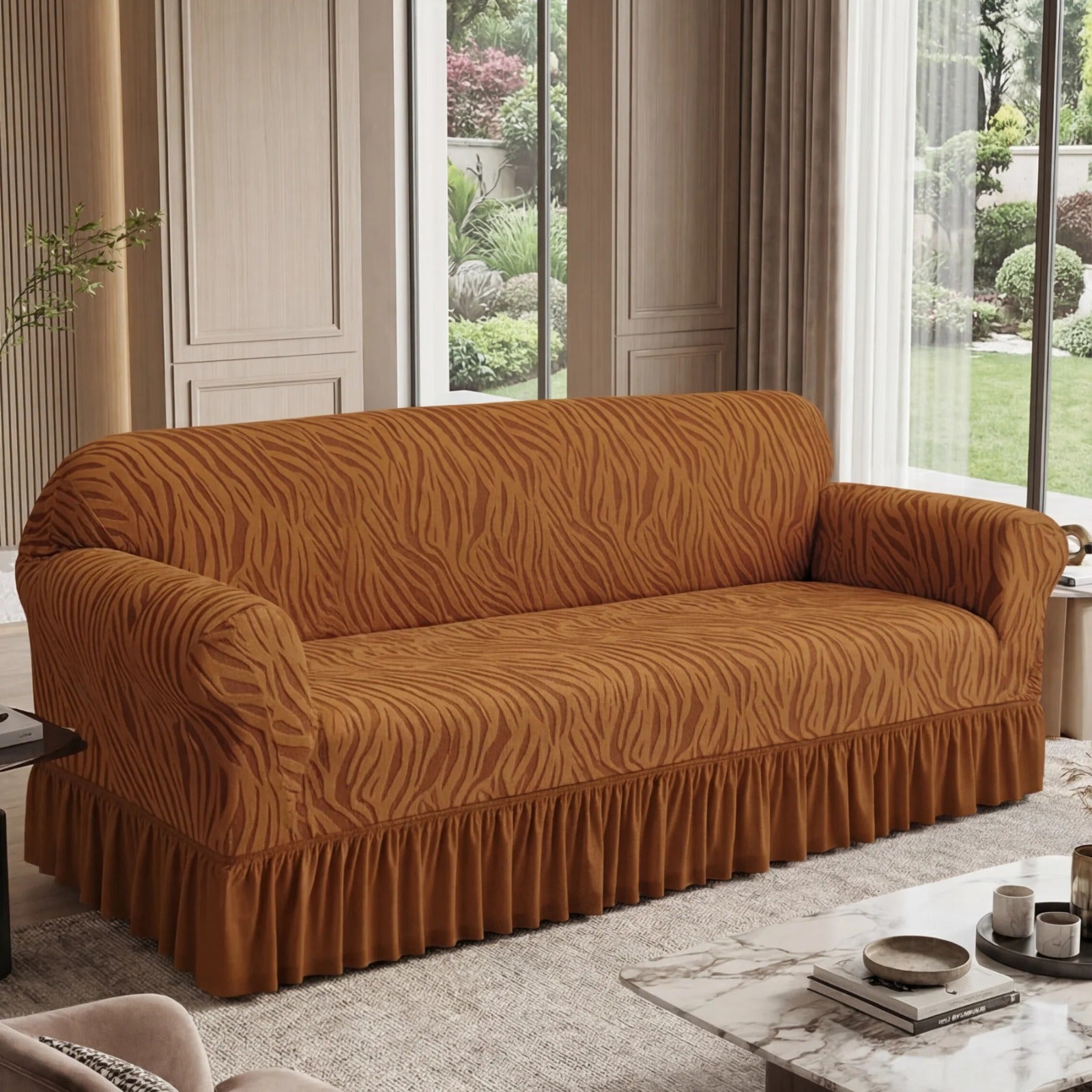 Zebra Velvet Sofa Covers- coper Brown