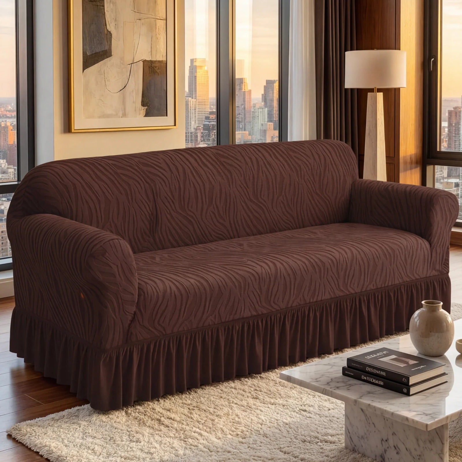 Zebra Velvet Sofa Covers-Dark Brown