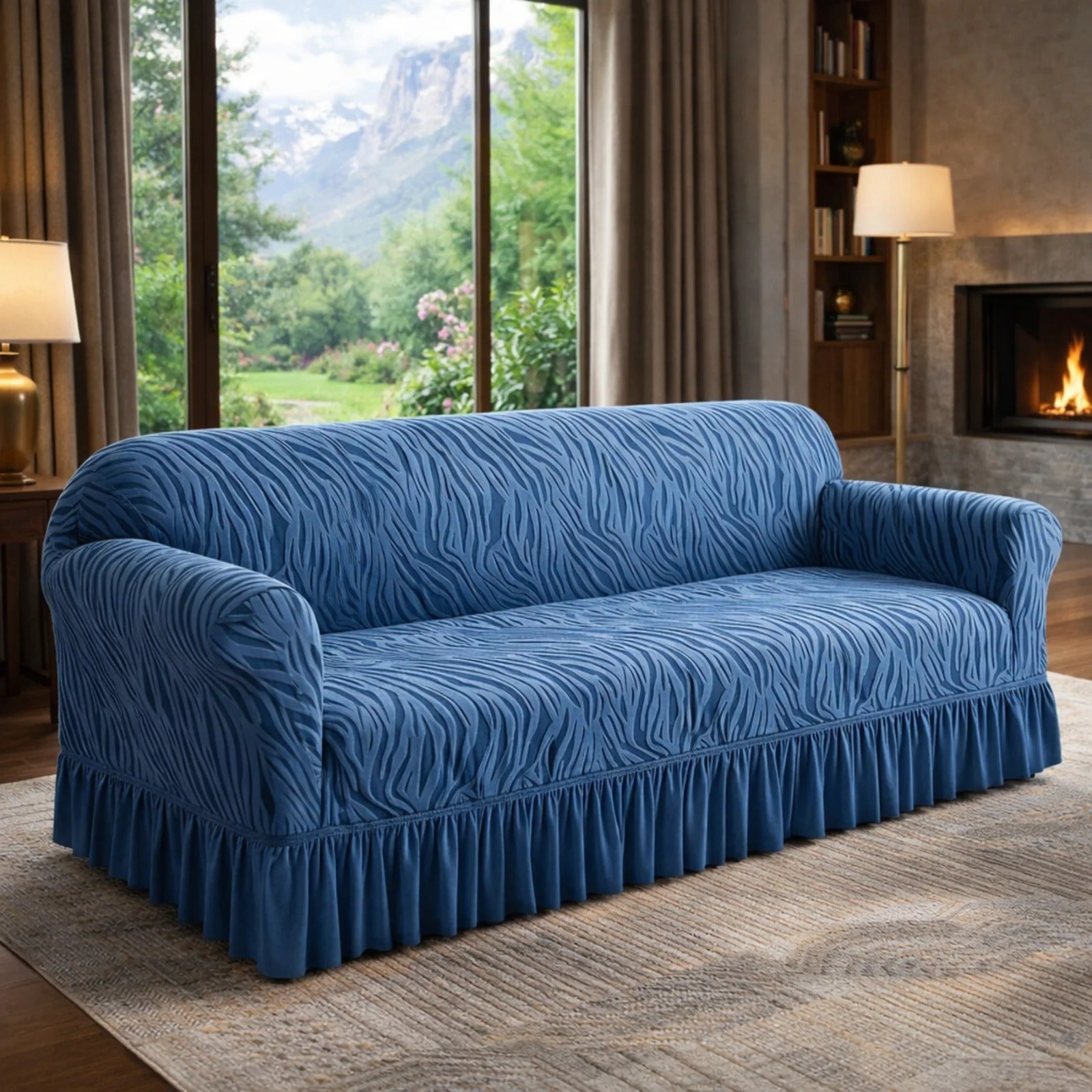 Zebra Velvet Sofa covers-Blue