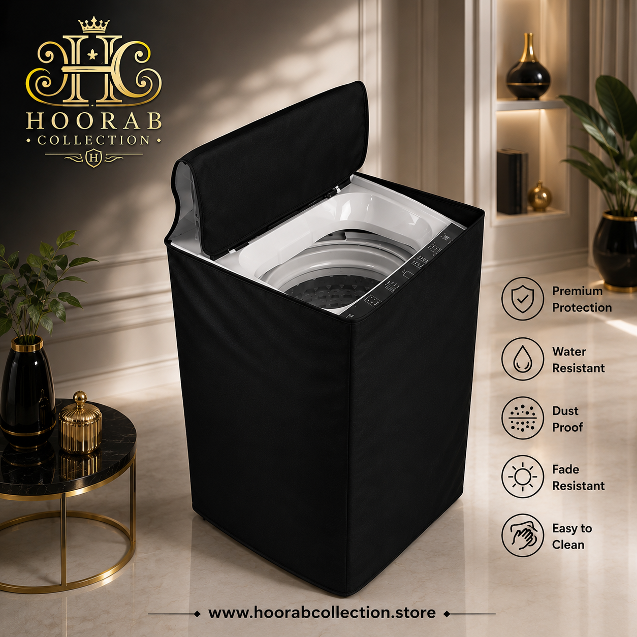Premium Washing Machine Cover Waterproof Dustproof Protector-Black