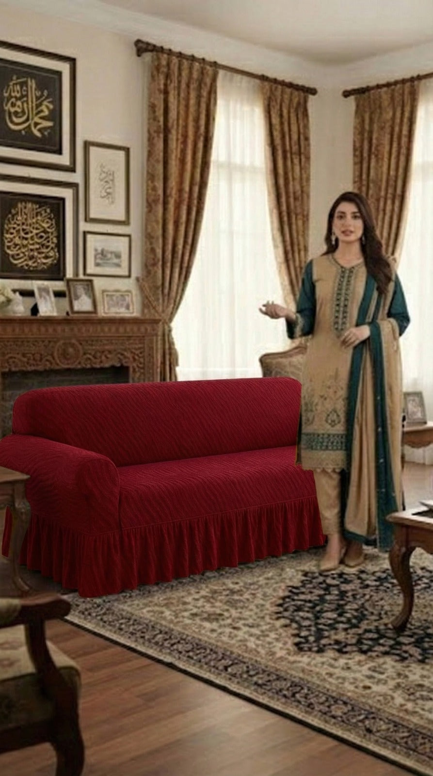 Zebra Velvet Sofa Covers- Maroon