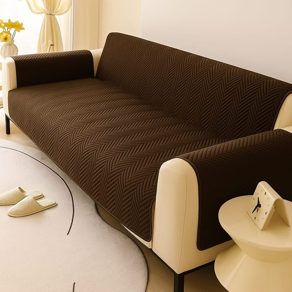Wavey Style Quilted Sofa Covers-Dark Brown