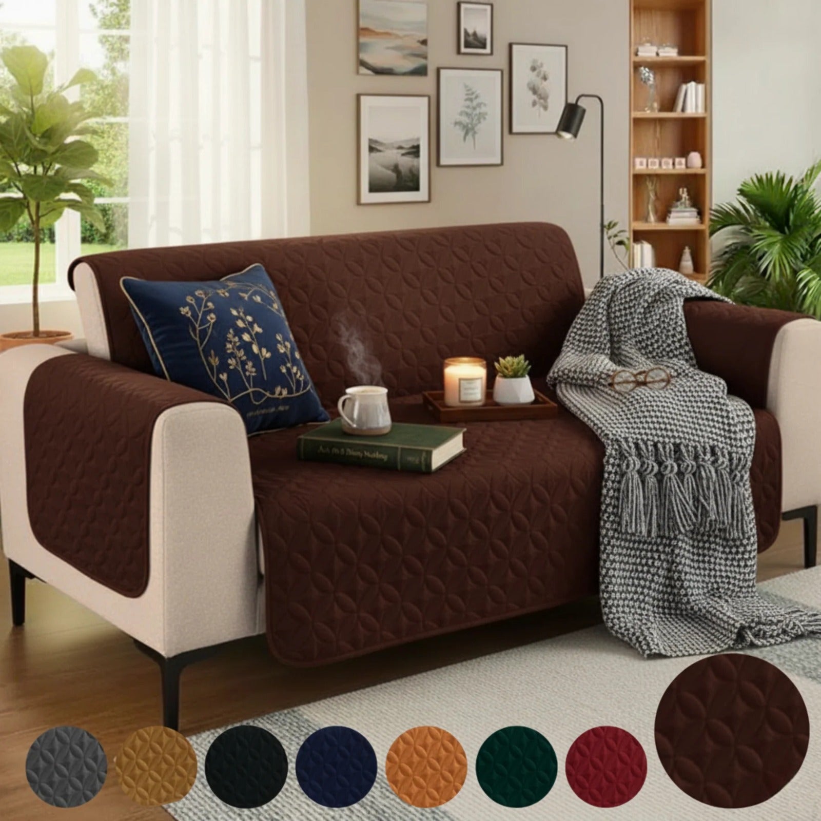 Ultrasonic Quilted sofa covers-Dark Brown