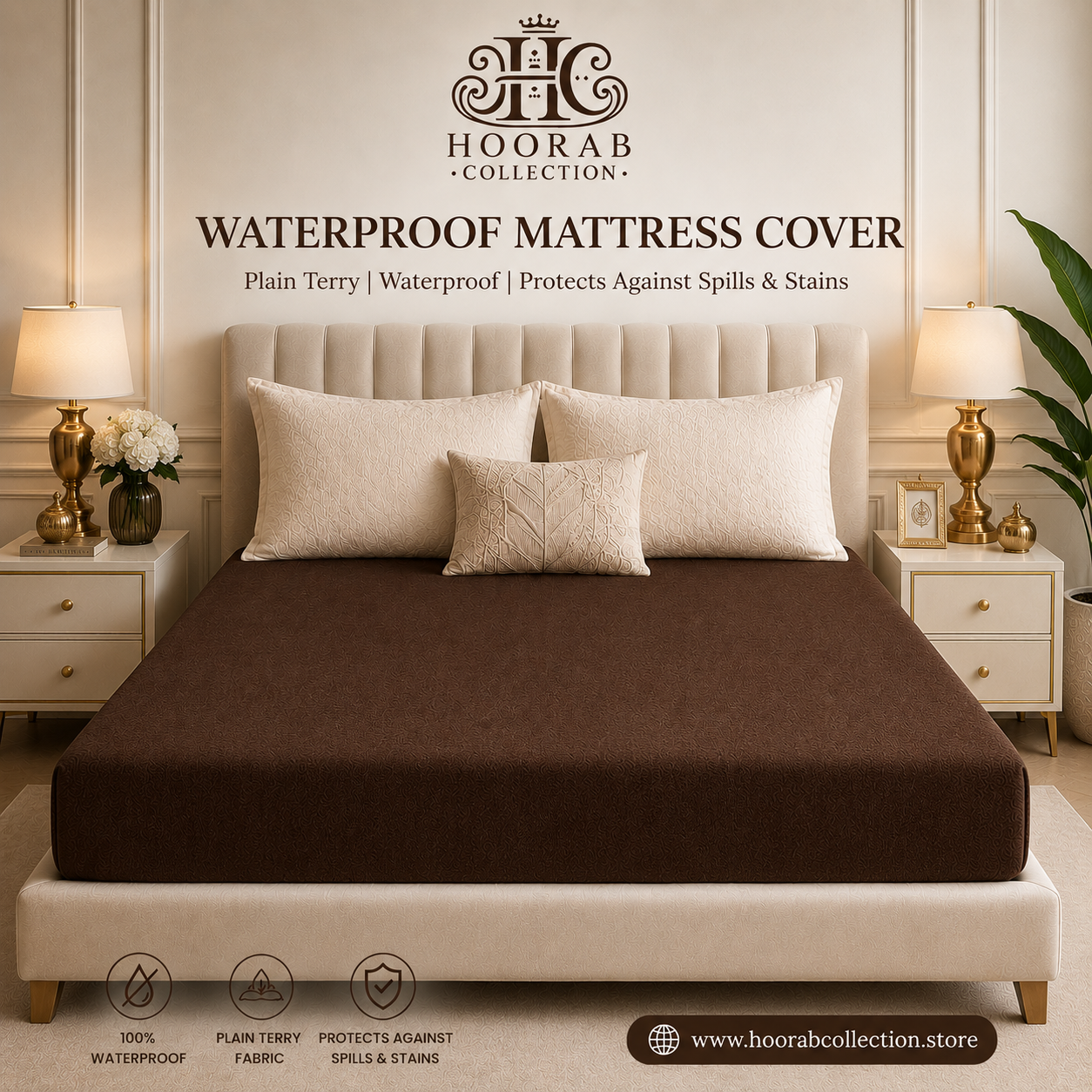 Premium Waterproof Mattress Cover – Terry Cotton Soft, Breathable & Spill Proof - Dark Brown