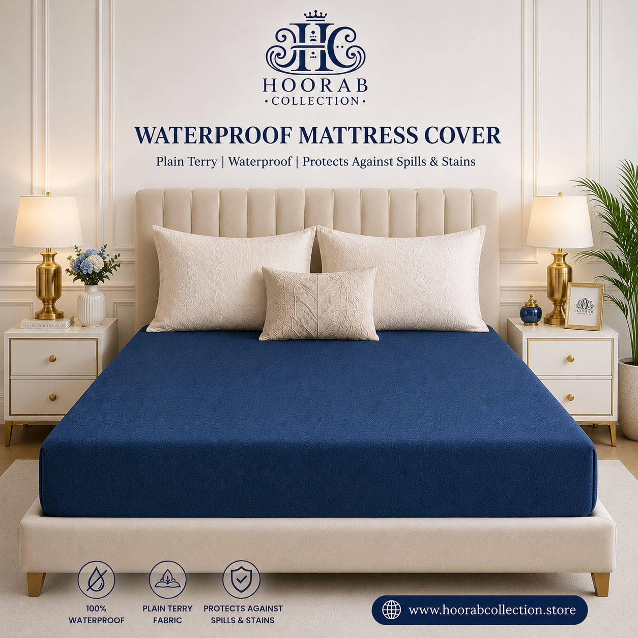 Premium Waterproof Mattress Cover – Terry Cotton Soft, Breathable & Spill Proof -Blue