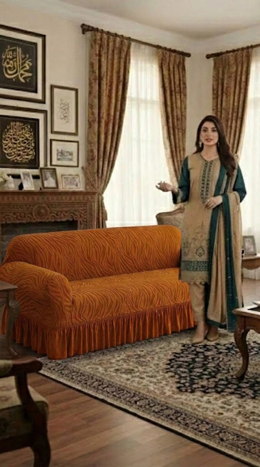 Zebra Velvet Sofa Covers- coper Brown