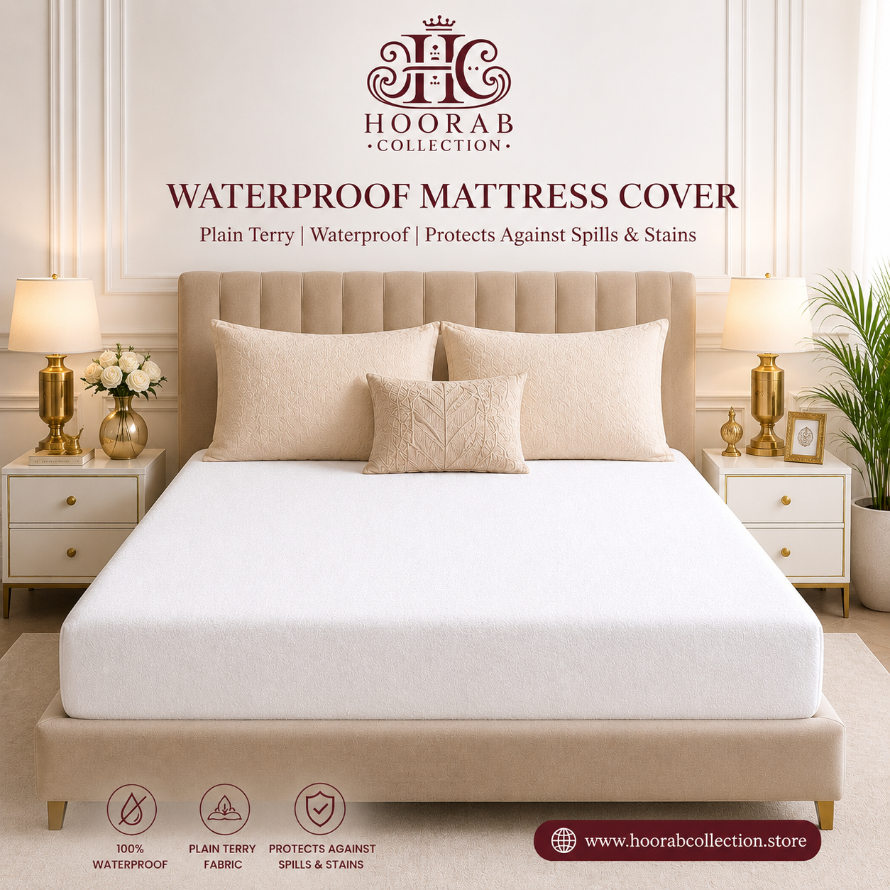 Premium Waterproof Mattress Cover – Terry Cotton Soft, Breathable & Spill Proof -White