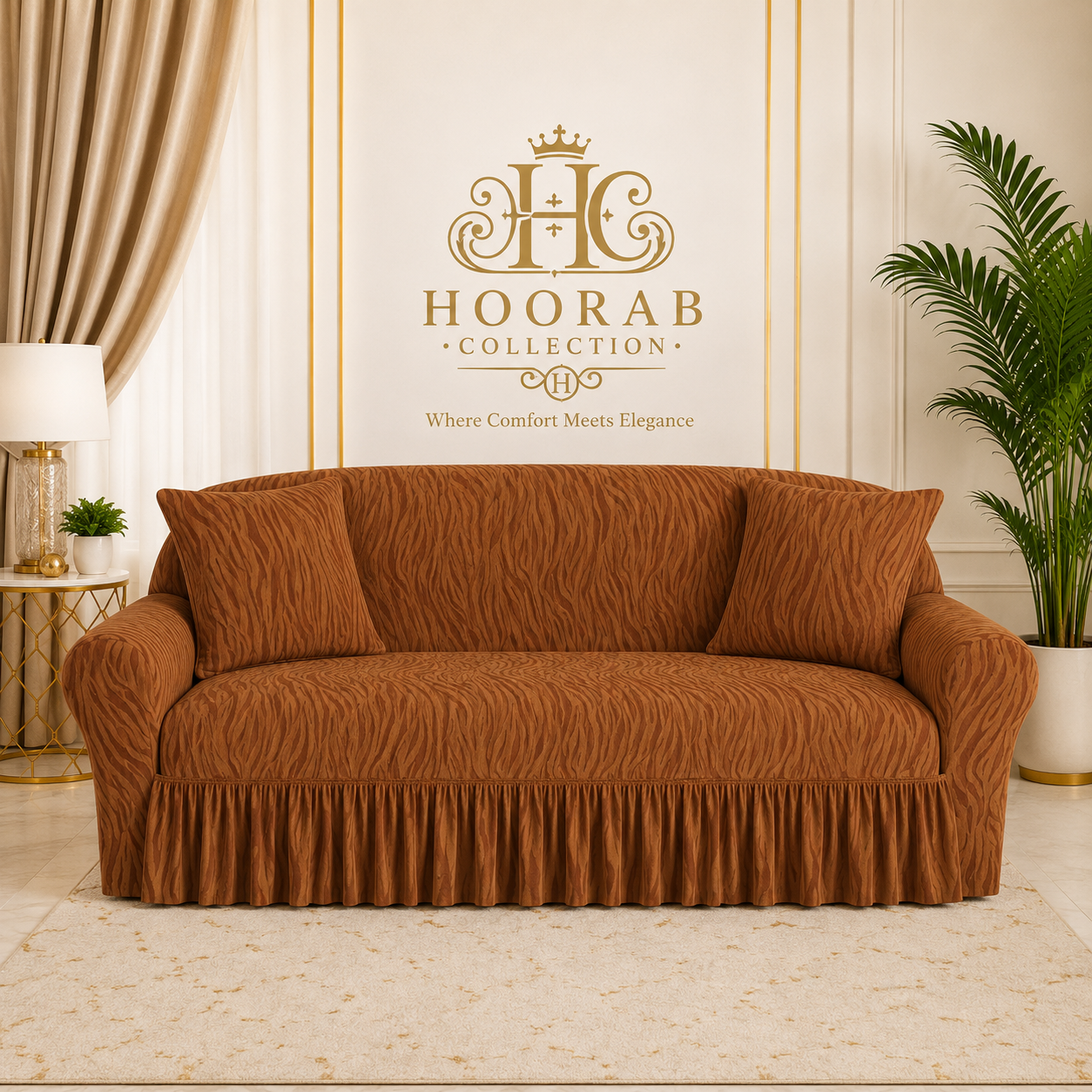 Zebra Velvet Sofa Covers- coper Brown