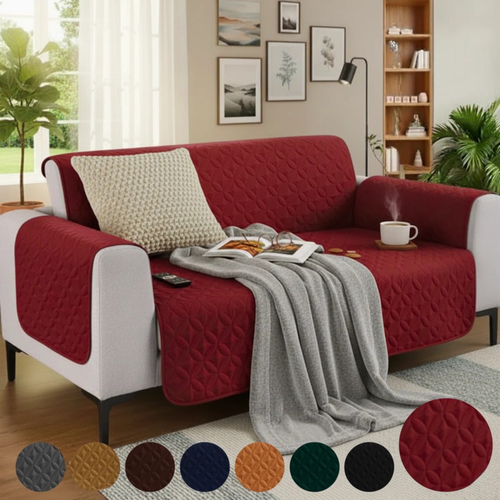 Ultrasonic Quilted Sofa Covers – Maroon