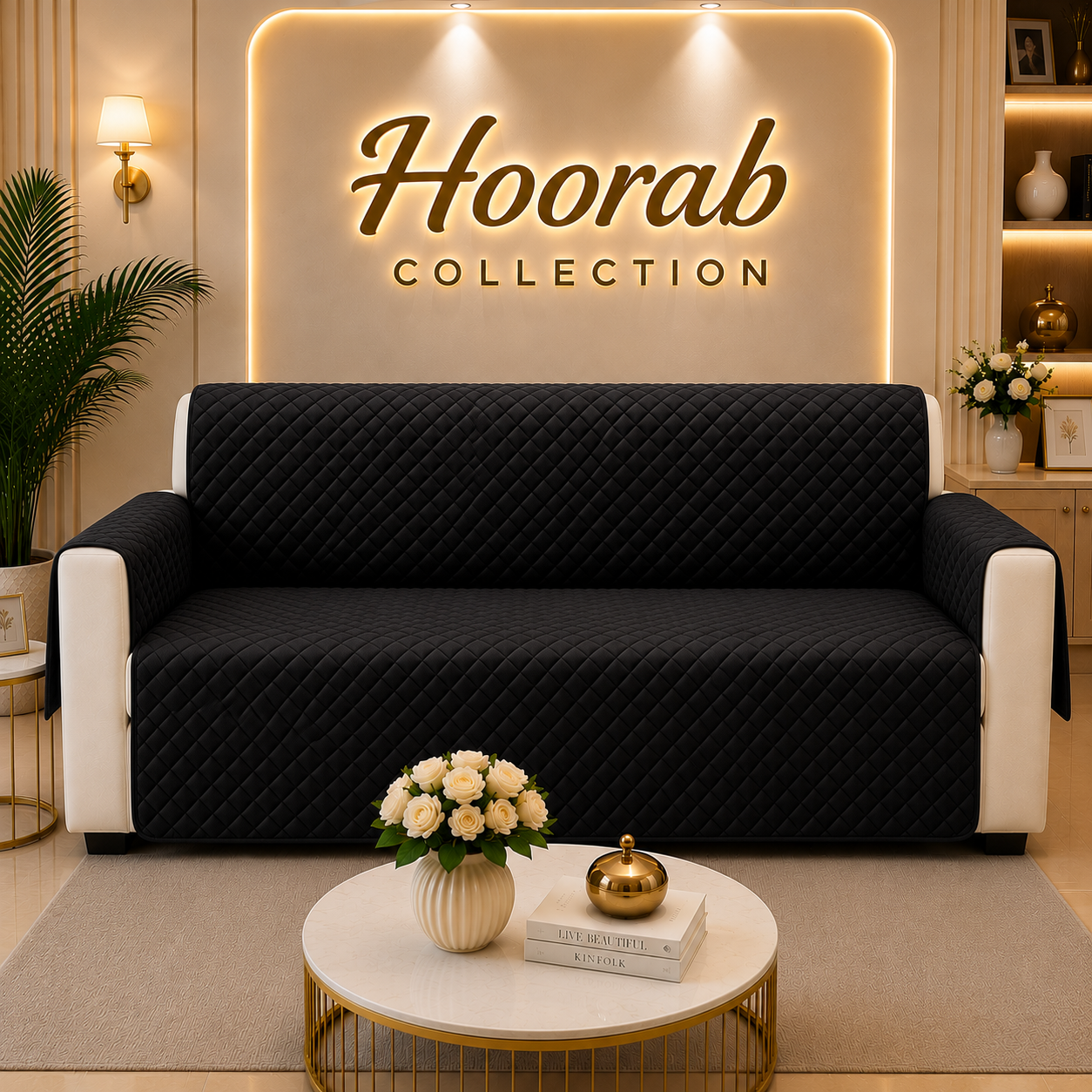 Premium Quilted Sofa Covers-Black color